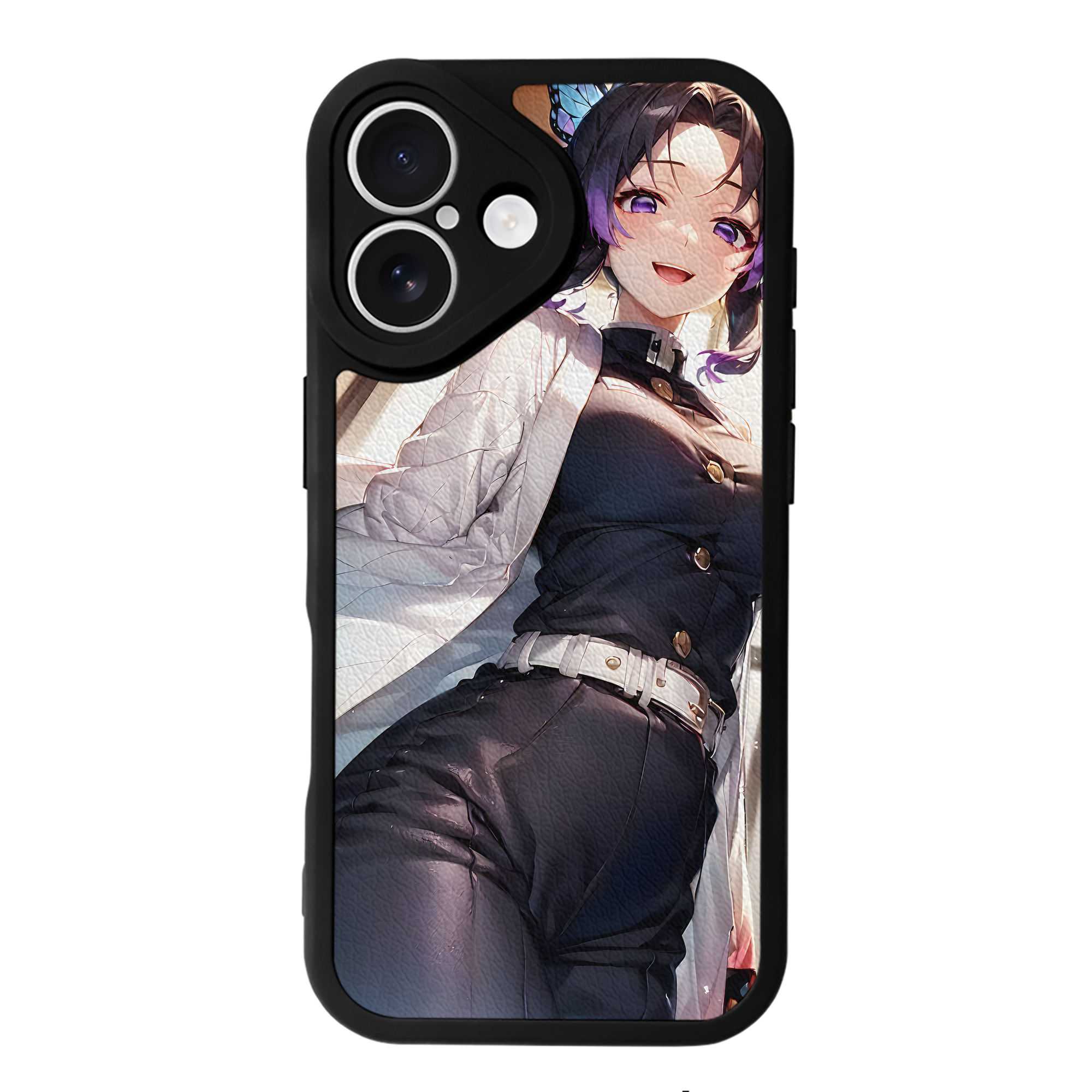 （画像用） 鬼滅の刃（きめつのやいば）蟲柱-胡蝶 しのぶ／こちょう しのぶ Kochou Shinobu 【iPhone 16シリーズ対応】シリコンスマホケース（レザー調） 材質：シリコン